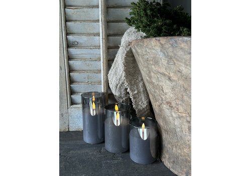 Oplaadbare led kaars in glas  set van 3 - Grey smoke