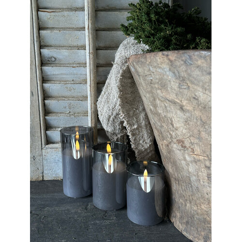 Oplaadbare led kaars in glas  set van 3 - Grey smoke 