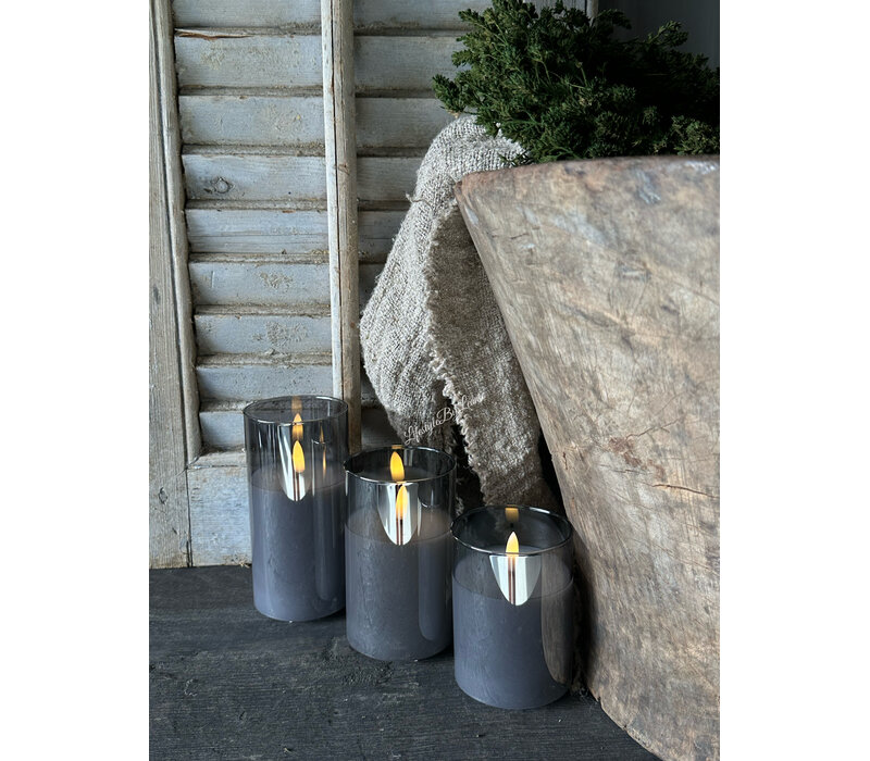 Oplaadbare led kaars in glas  set van 3 - Grey smoke