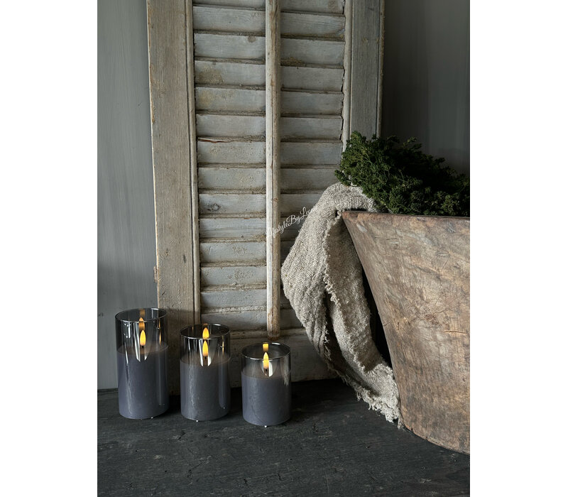 Oplaadbare led kaars in glas  set van 3 - Grey smoke