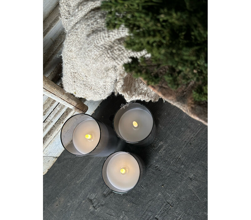 Oplaadbare led kaars in glas  set van 3 - Grey smoke