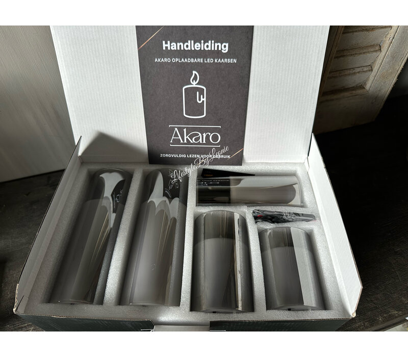 Oplaadbare LED kaars in glas set van 5 - Grey smoke