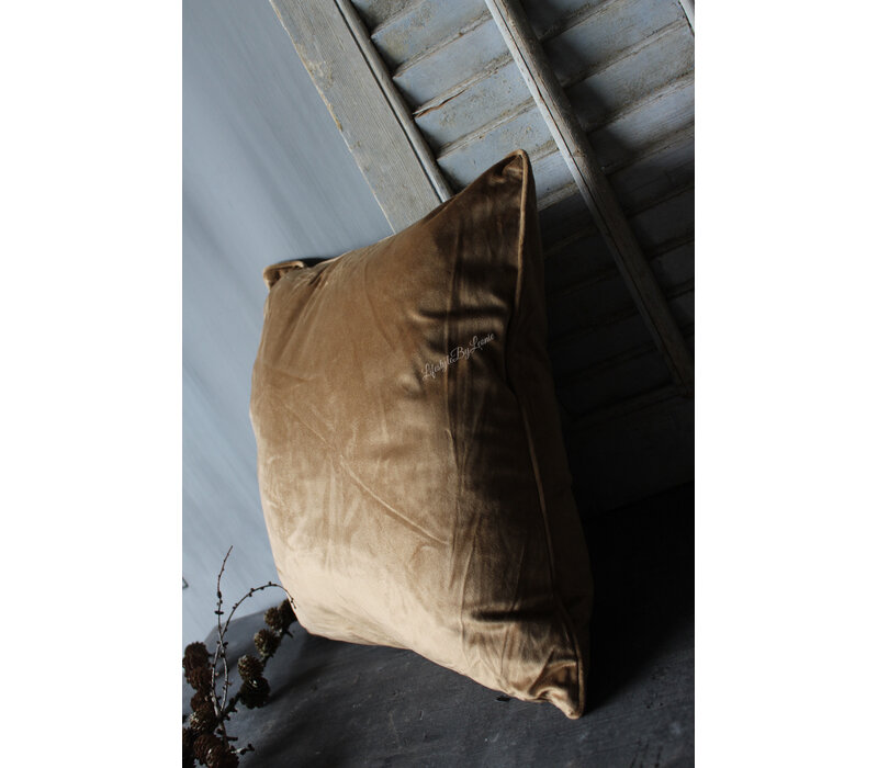 Vierkant velvet kussen tobacco Brown 45x45cm