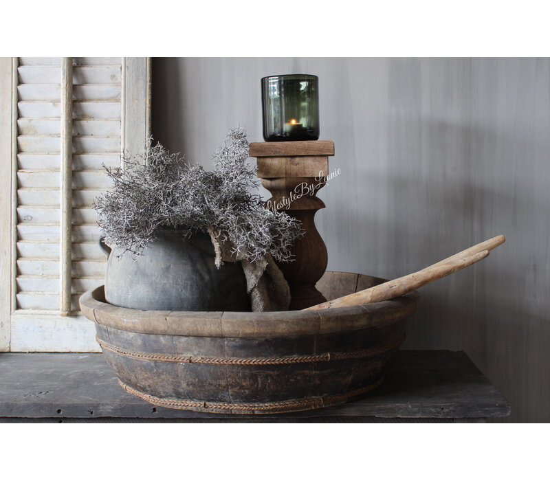 Dikke houten baluster kandelaar Almond 45 x 20 cm