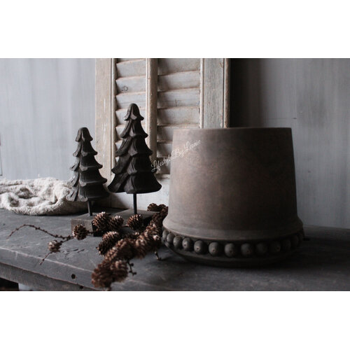 LUKSA ronde houten pot Yava Antique Grey 25x20cm 