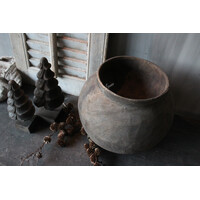 LUKSA ronde houten kruik pot Grey wash 30 x 25 cm