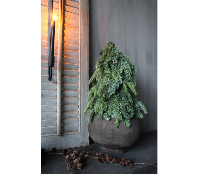 LUKSA ronde houten kruik pot Grey wash 30 x 25 cm