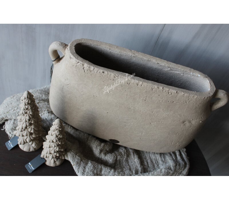 Brynxz ovale pot met oren Taupe 46x17x31cm