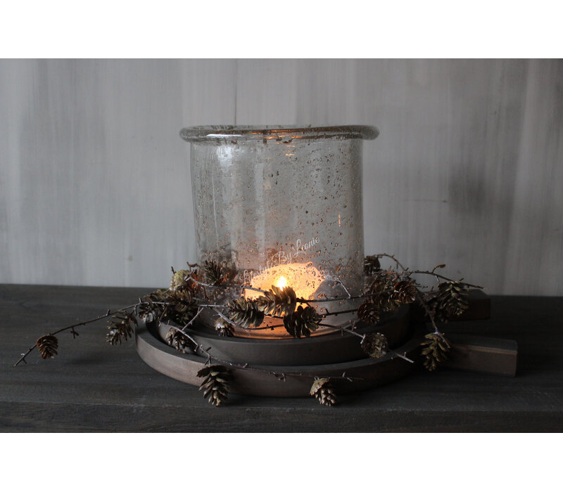 Ronde houten schaal met handvat Black wash S
