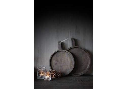 Ronde houten schaal met handvat Black wash S