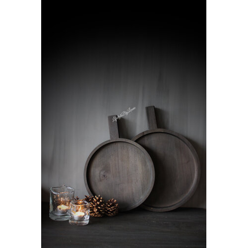 Ronde houten schaal met handvat Black wash S 