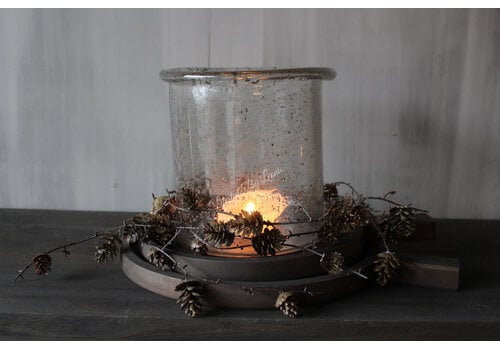 Ronde houten schaal met handvat Black wash M