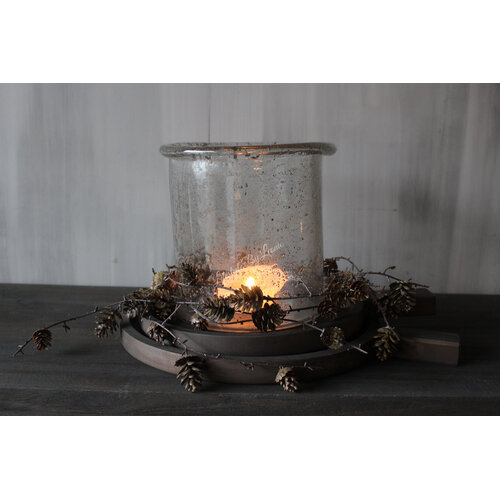 Ronde houten schaal met handvat Black wash M 
