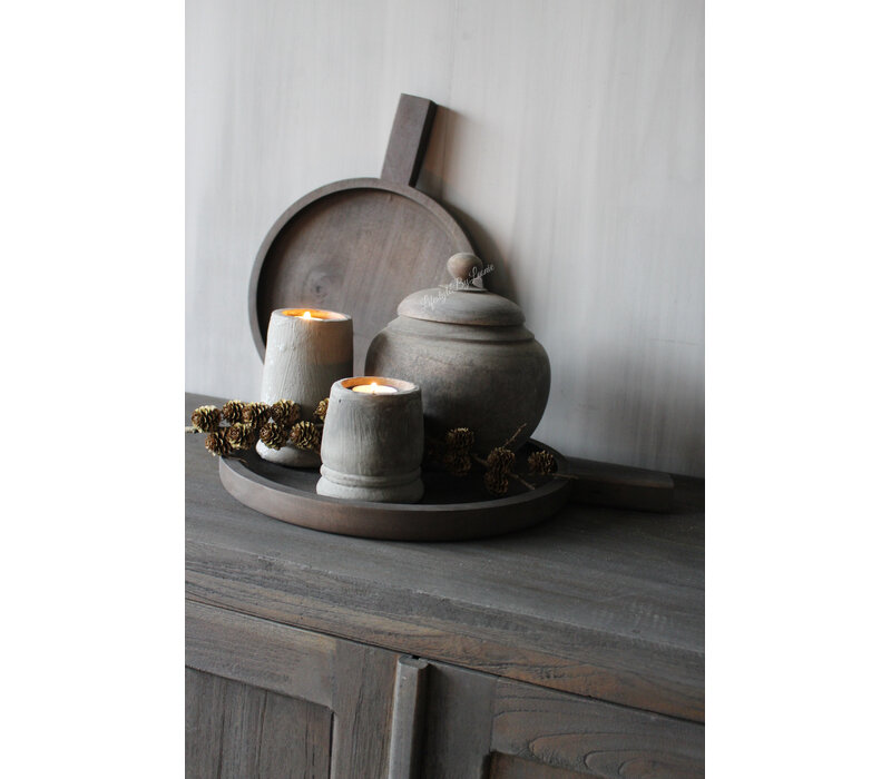 Ronde houten schaal met handvat Black wash M