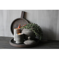 Ronde houten schaal met handvat Black wash M