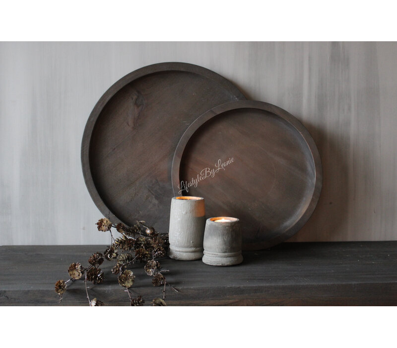 Ronde houten schaal Black wash 40cm