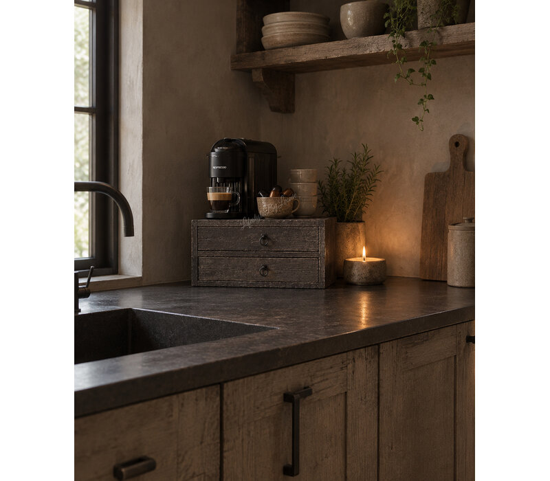 Houten lade bak voor koffie apparaat Black wash- 2 lades