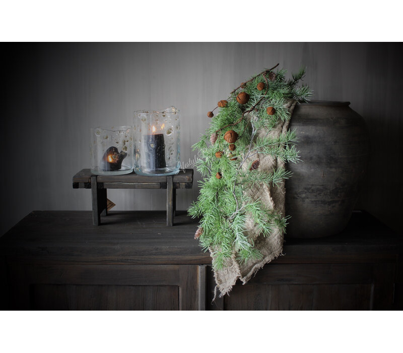 Roestige kerstbellen aan tak 55cm