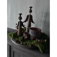 Roestige kerstbellen aan tak 55 cm