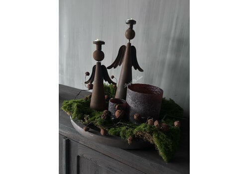Roestige kerstbellen aan tak 55cm
