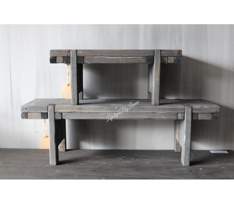 Houten venterbank krukje Old grey wash 58cm