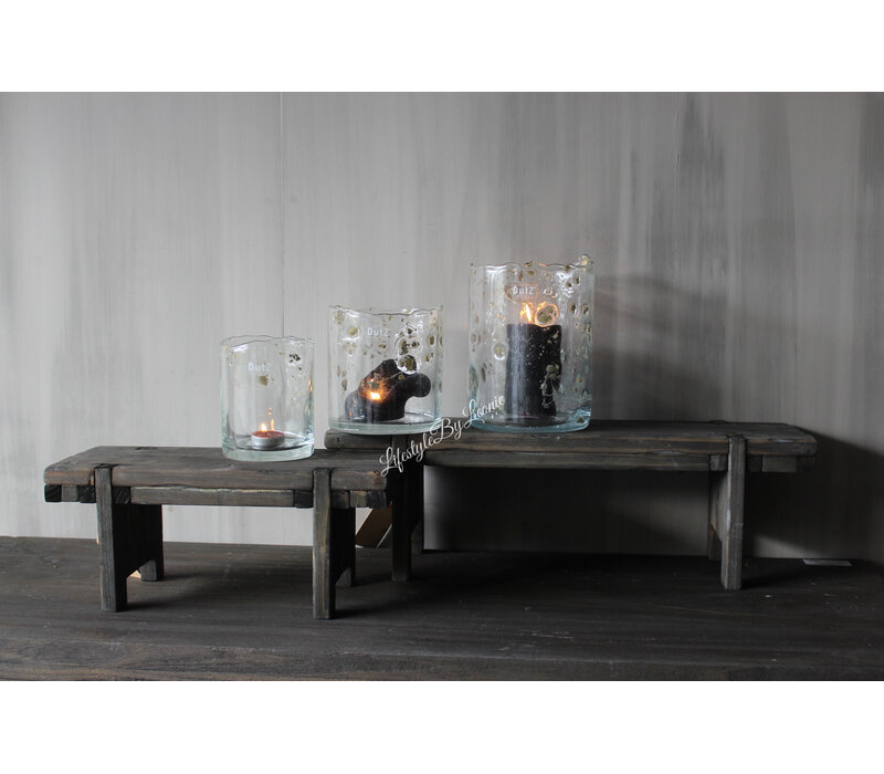 Houten venterbank krukje Old grey wash 58cm