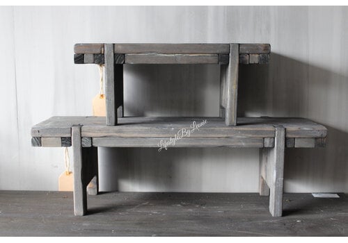 Houten venterbank krukje Old grey wash 38cm