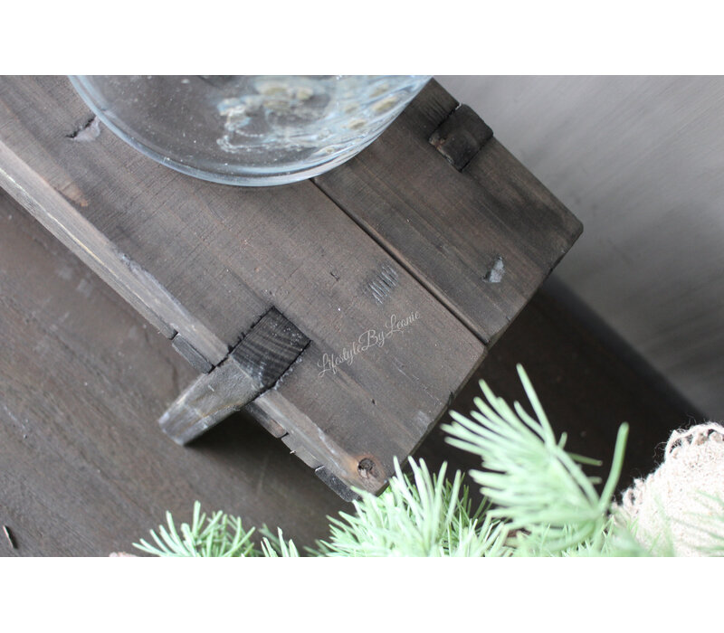 Houten venterbank krukje Old grey wash 38cm