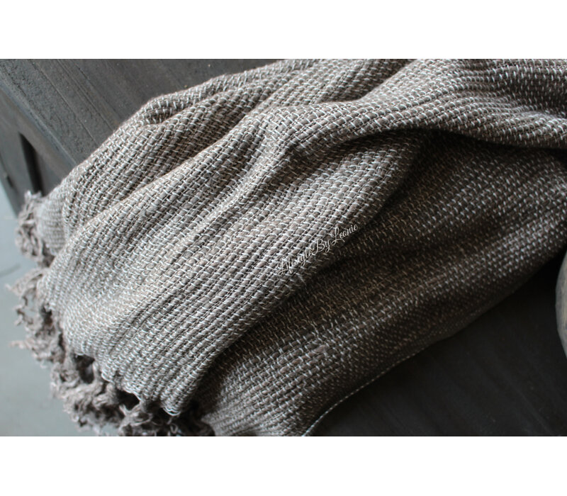 Aura Peeperkorn linnen plaid Marrone Chocolat brown 130x170cm