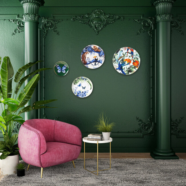 Keramiek wandbord tropische vogels groot