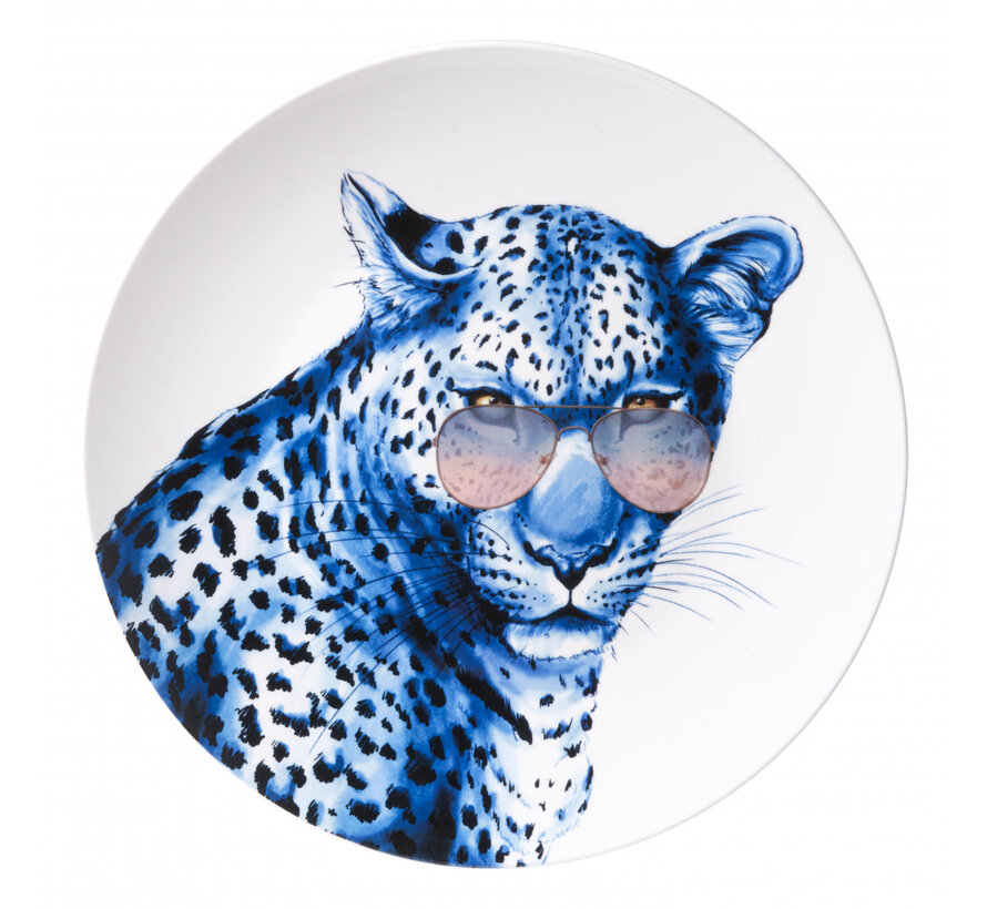 Keramiek wandbord  luipaard met bril