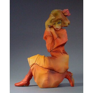 Knielend meisje in oranje rood van Egon Schiele