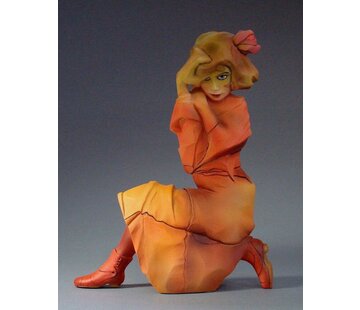 Knielend meisje in oranje rood van Egon Schiele