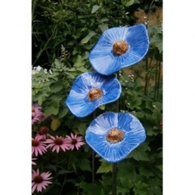 Corry Ammerlaan Set van 3 klaprozen in het blauw van keramiek