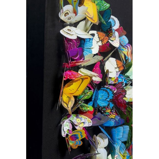 Handgemaakt kunstwerk met vlinders van 120 x 120 cm