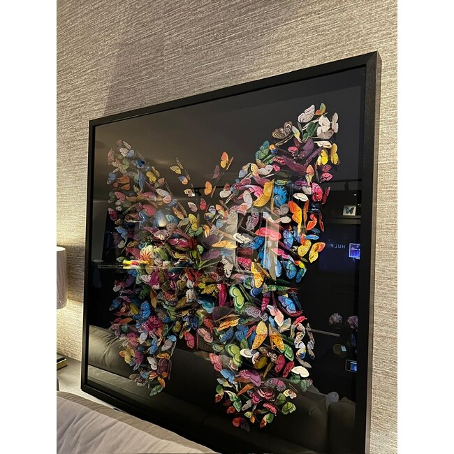 Handgemaakt kunstwerk met vlinders van 120 x 120 cm