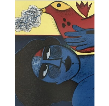 Corneille Corneille zeefdruk gesigneerd - L'oisseau attentif