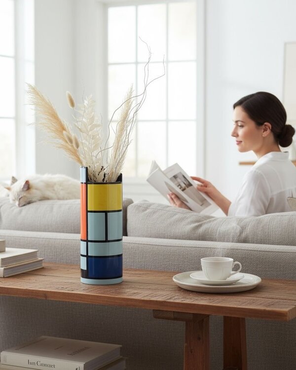 Piet Mondriaan Vaas Mondriaan Compositie met groot rood vlak, geel, zwart, grijs en blauw