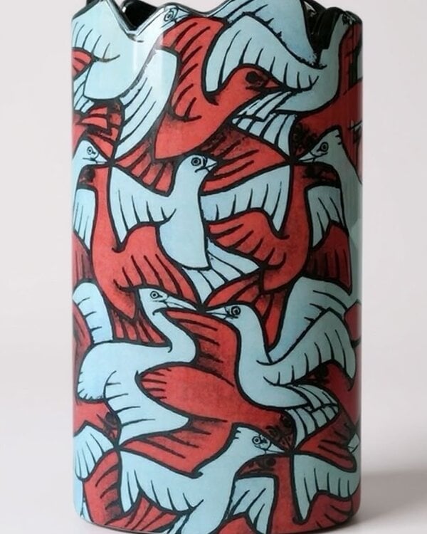 Escher Vaas porselein Escher Vogels hoogte 20 cm(incl. verzending)