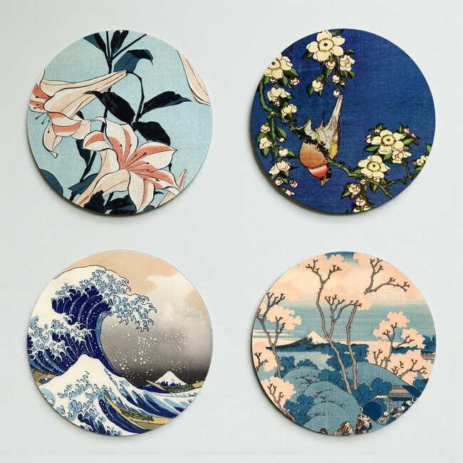 Katsushika Hokusai Hokusai onderzetters 4 stuks met houder