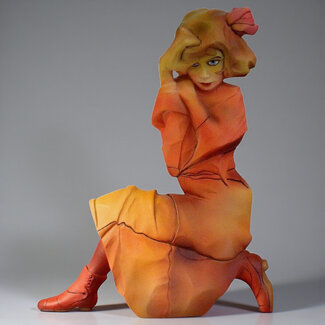 Knielend meisje in oranje rood van Egon Schiele Knielend meisje in oranje rood van Egon Schiele
