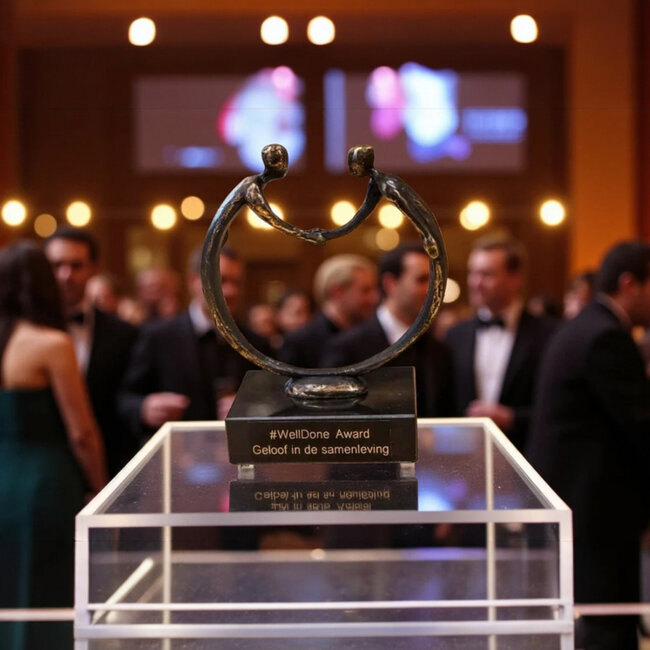 Mark Brouwers Verbronsd beeldje elkaar bedanken