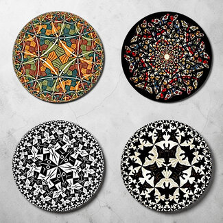 Escher Set van 4 Escher-onderzetters - Vogels, vlinders & vleermuizen
