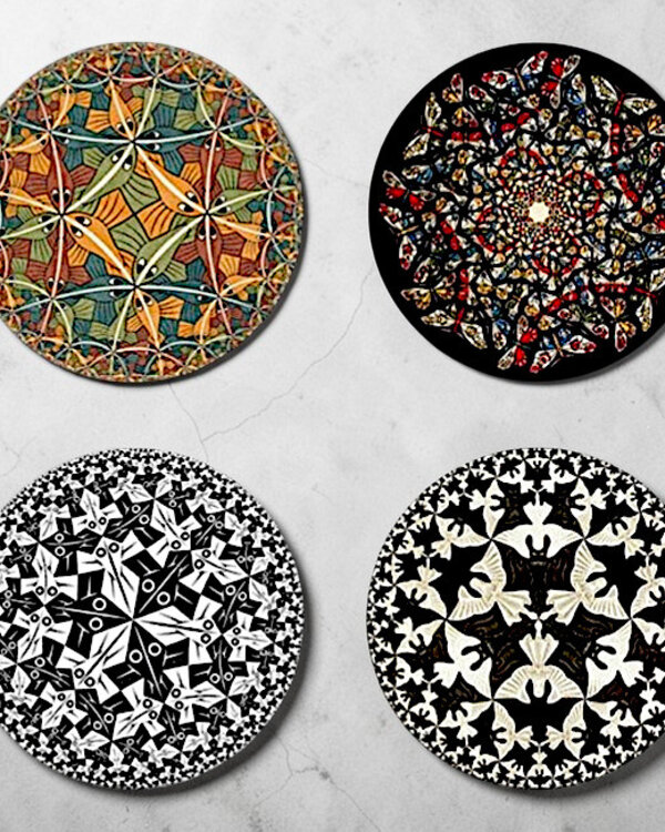 Escher Set van 4 Escher-onderzetters - Vogels, vlinders & vleermuizen