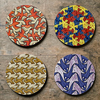 Escher Onderzetters set van 4 – Vogels & vissen in oneindig patroon