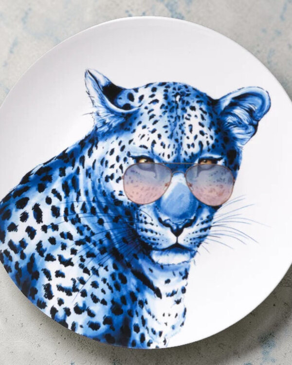Van Heinen - Stoer luipaard met bril in Delfts blauw