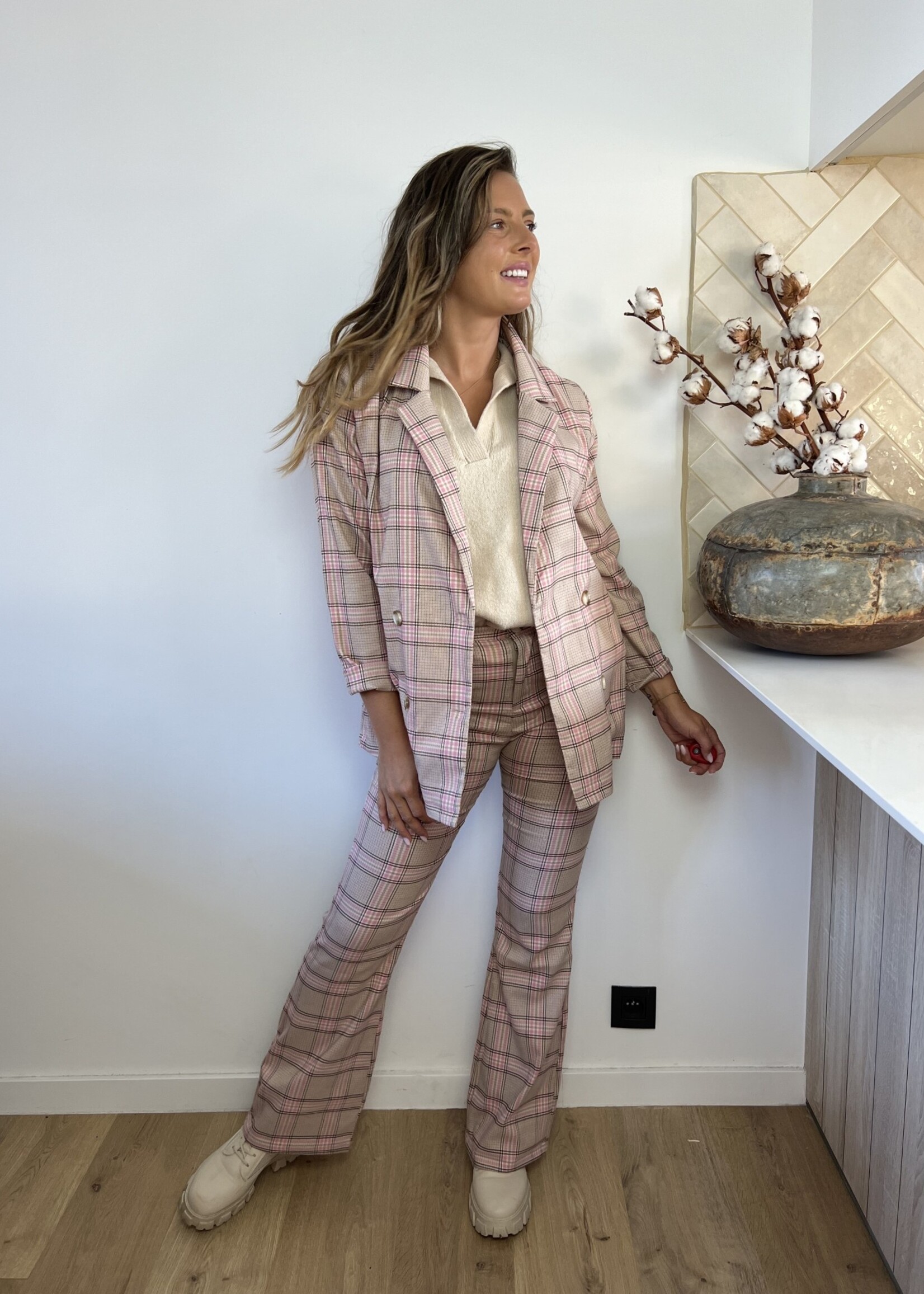 Lindy check pant pink