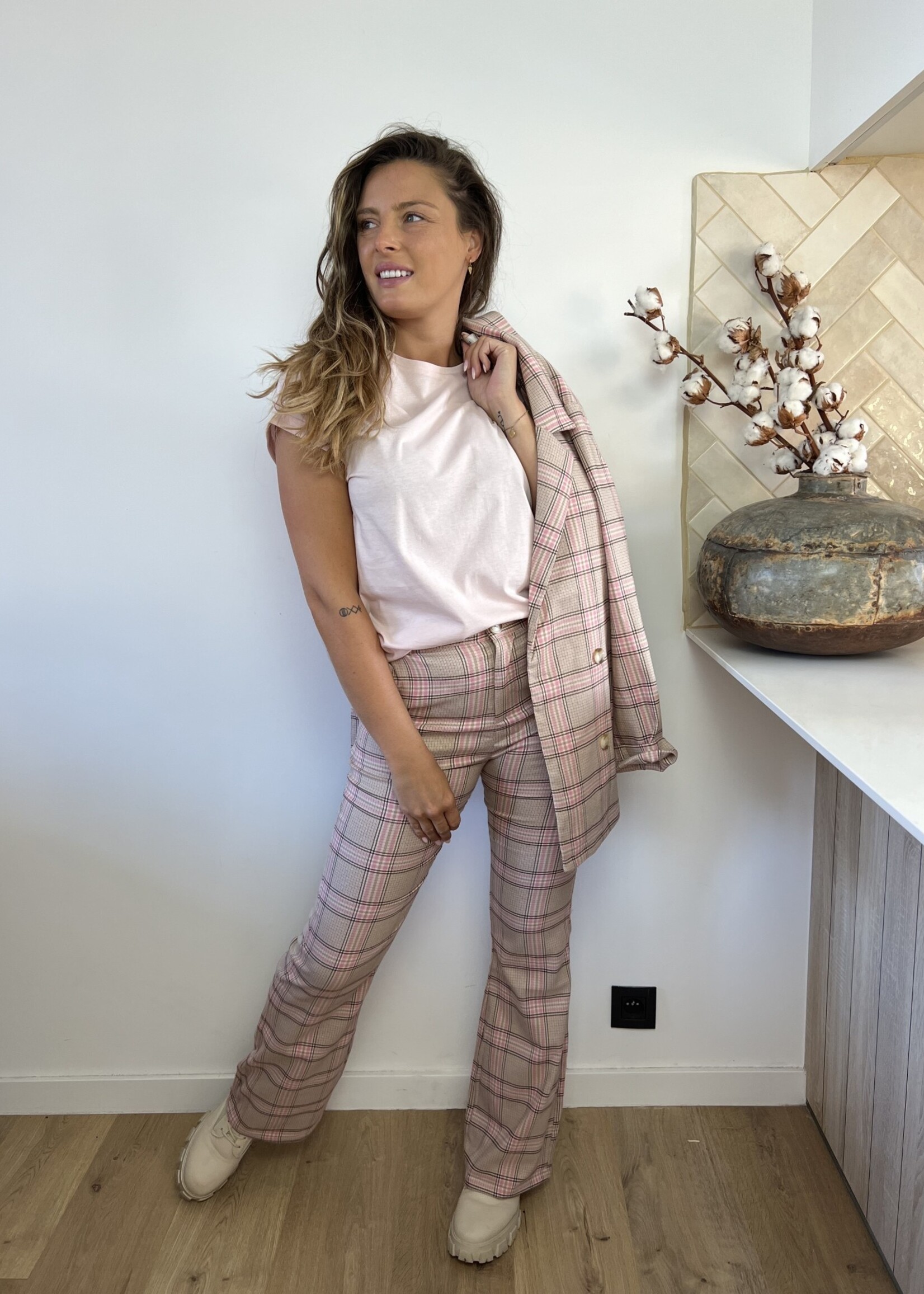 Lindy check pant pink