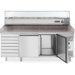 Hendi Stół chłodniczy do pizzy 2-drzwiowy z 7 szufladami i blatem granitowym | 580L | 2020x800x(H)1110mm Hendi Stół chłodniczy do pizzy 2-drzwiowy z 7 szufladami i blatem granitowym | 580L | 2020x800x(H)1110mm