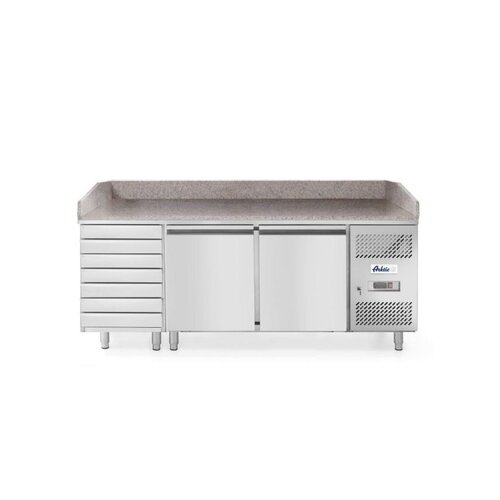 Hendi Gekoelde Pizza met twee deuren 7 laden en granieten werkblad | 580L | 2020x800x (H) 1110mm